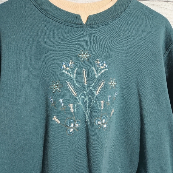 Vintage Baxter and Wells Teal Embroidered Sweatshirt Size XL - Picture 2 of 7